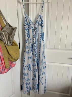 Amazon White Maxi Dress with Blue Floral Print